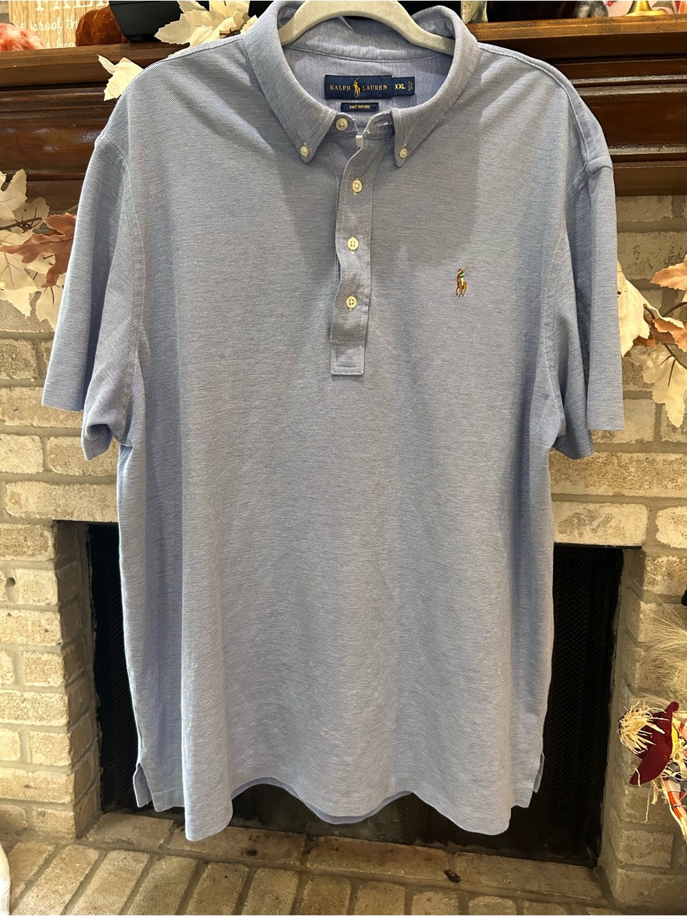 Ralph Lauren Sky Blue Button-Down Polo with Embroidered Pony EUC